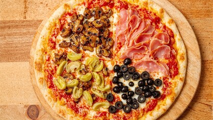 Pizza quattro stagioni with artichokes ham mushrooms olives