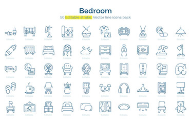 Bedroom line icon pack. Bedroom Stroke icon set. Editable Stroke icon