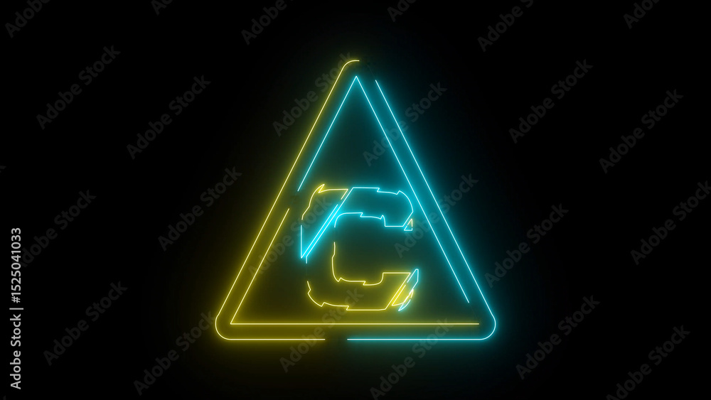 Poster neon triangle with abstract shape in yellow and blue on a black background vibrant image