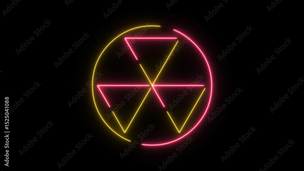 Poster abstract neon design yellow circle with pink triangles on a black background this image features