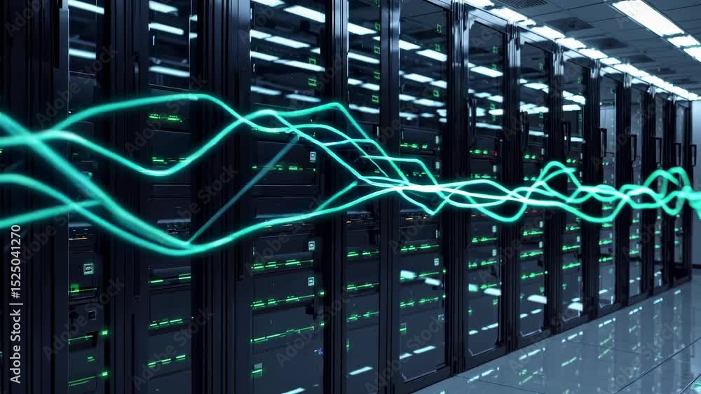 Poster exploring advanced server technology in a state-of-the-art data center facility