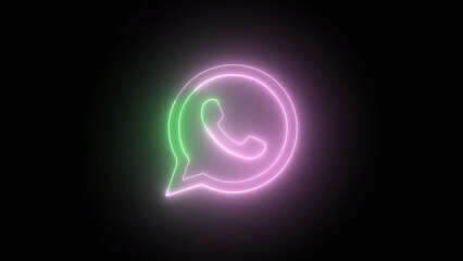 Neon WhatsApp Logo Displayed Against a Black Background with Green and Pink Gradient neon logo
