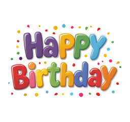 Happy Birthday Text, Multicolored Graphic with Transparent Background