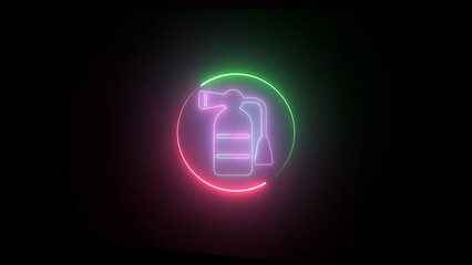 Neon Fire Extinguisher Icon Glowing with Pink and Green Light on a Dark Background neon