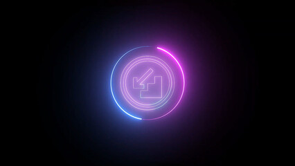 Neon Download Icon with Circular Glow on Black Background Blue and Pink Gradient neon download