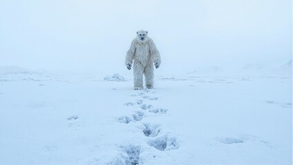 Yeti in tundra leaving footprints