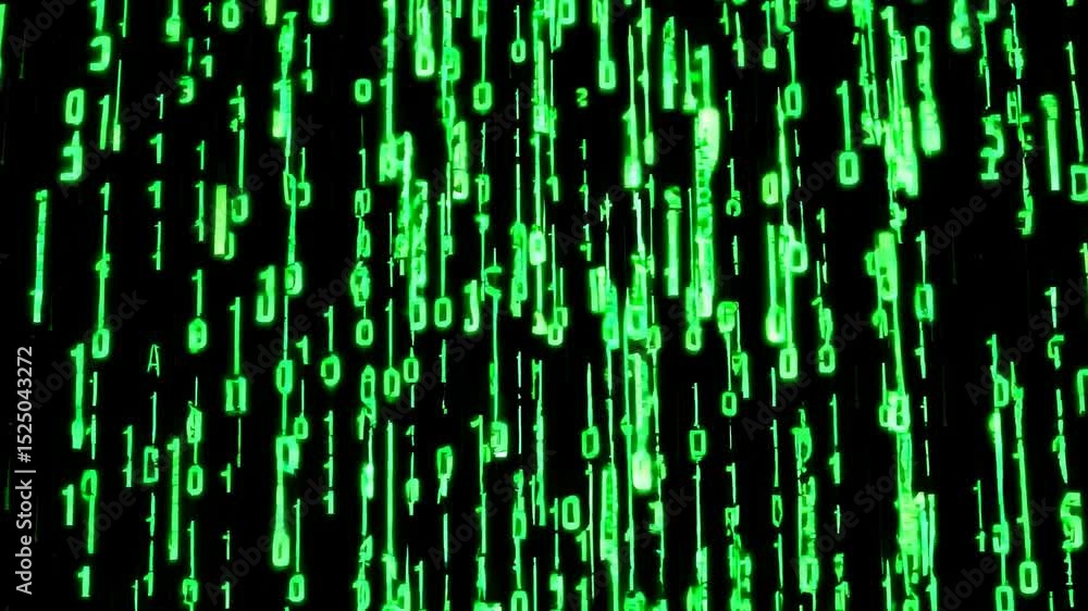 Aufkleber Visual representation of digital data streams with green binary code cascading down in a dark environment