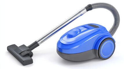 3D Rendered Blue Vacuum Cleaner With Detachable Hose and Cracked Plastic Design