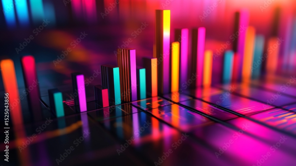 Aufkleber A close-up of a D bar chart showing business growth and financial trends, with a dark gradient background and reflective surfaces for a sleek look.