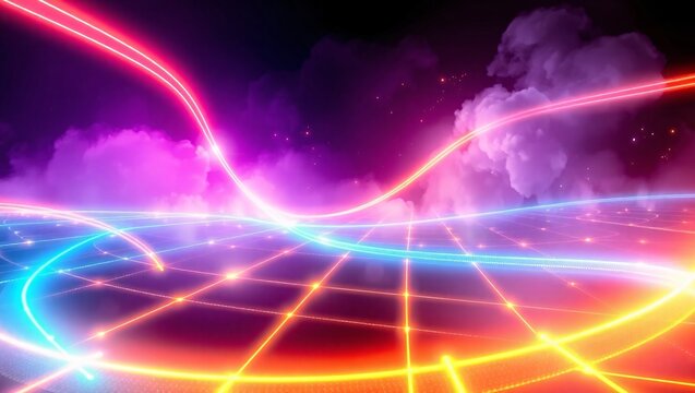 Abstract neon lightscape futuristic grid energy flow