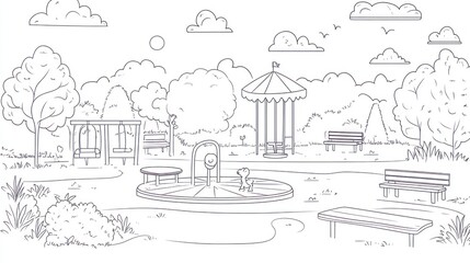 Naklejka premium A simple line drawing of a park scene