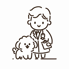 Obraz premium Veterinarian smiling with poodle holding clipboard in minimal style 