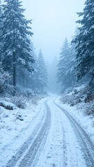 Obraz premium Snowy road to forest