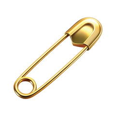 A shiny golden safety pin open, hyper-realistic, sharp PNG