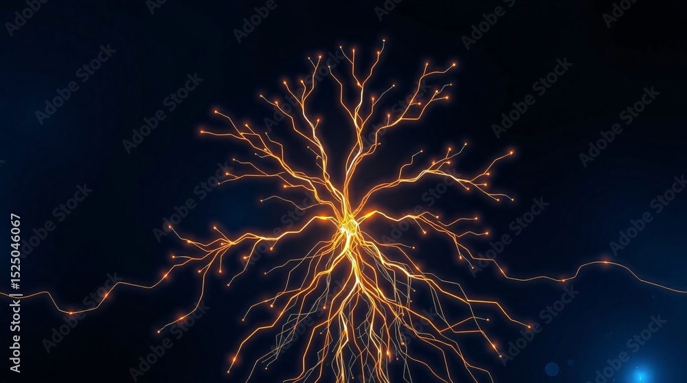 Poster abstract glowing neural network tree of light