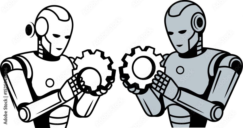 Poster robot holding gear illustration ai automation technology machine learning artificial intelligence 10