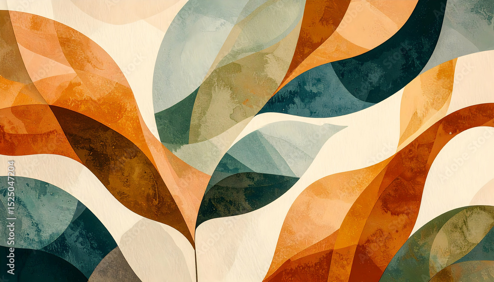 Poster abstract leaves pattern in earthy tones with soft curves and fluid shapes