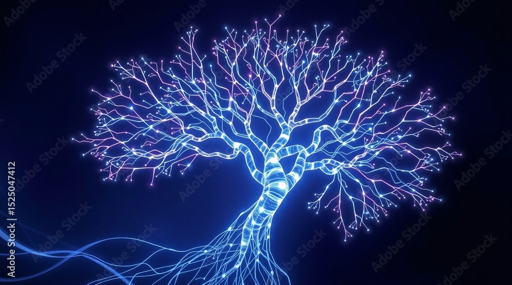 Poster glowing neural network tree digital art abstract