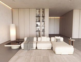 Modern minimalist lounge with cream decor