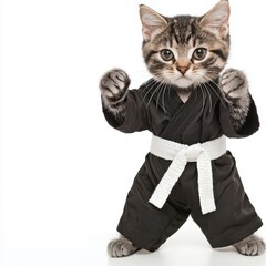 A kung fu cat with sparks flying, dynamic combat moment, vivid realism, isolated on white background