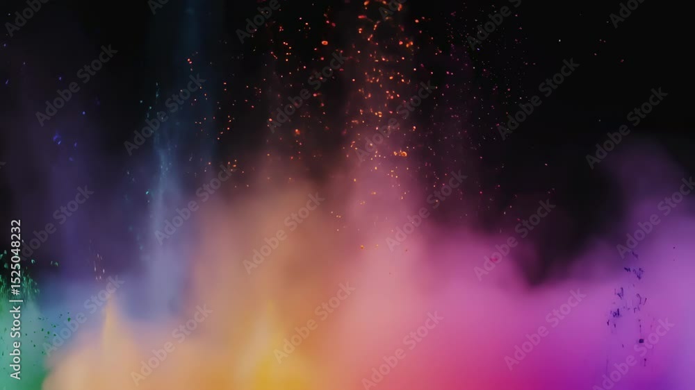 Poster explosion of bright colorful paint on black background burst of multicolored powder abstract pattern