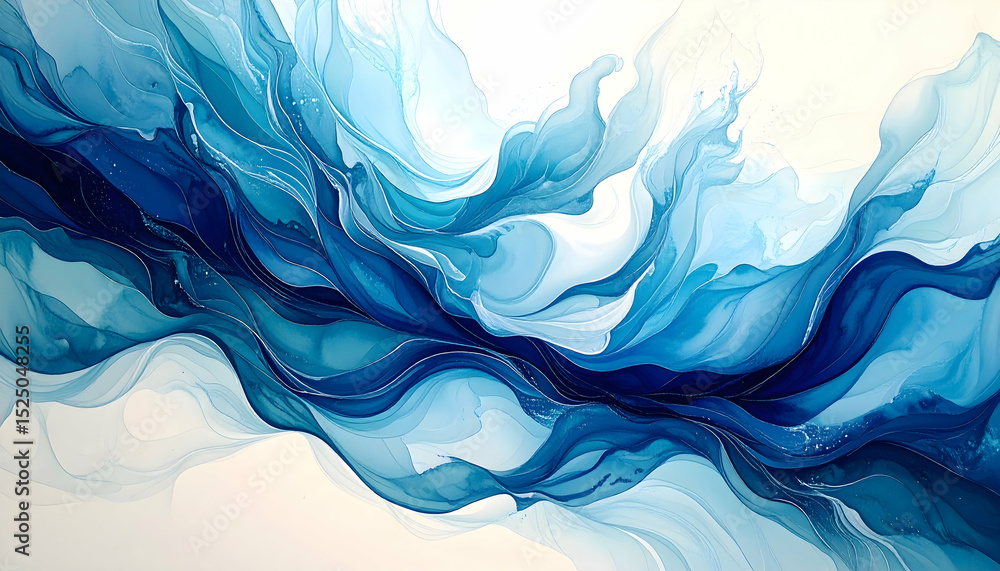 Poster abstract blue wave patterns with flowing shapes in various shades