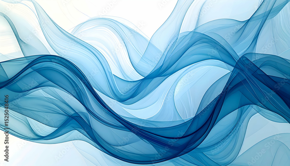 Poster abstract flowing blue waves with soft gradients and light background