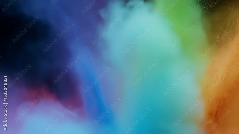 Poster explosion of bright colorful paint on black background burst of multicolored powder abstract pattern