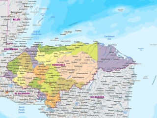 Detailed political map of Honduras