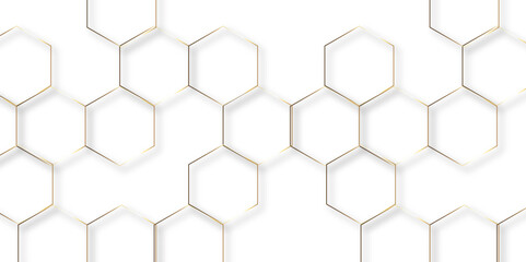 Abstract hexagon white background with shadow .golden background Futuristic blue neon honeycombs. Modern technology design. Vector illustration.