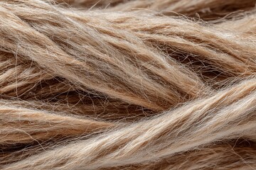 Close-up of natural fiber strands, showcasing the texture and color variations of the material, emphasizing organic qualities and intricate details in a soft, warm light