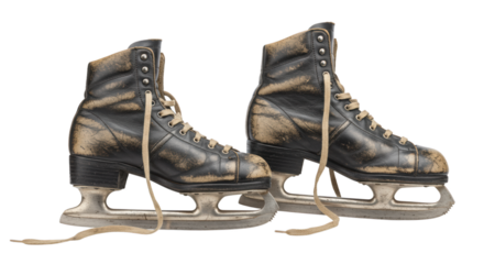 Vintage black ice skates with worn leather, suitable for recreational winter activities