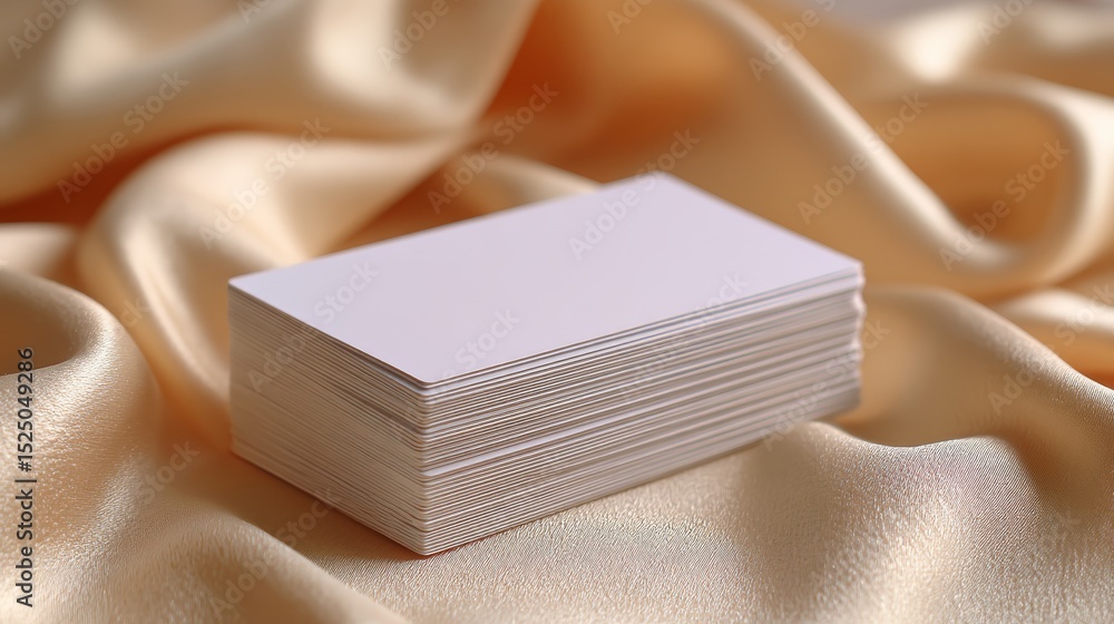 Poster stack of empty polaroid cards on soft golden fabric creating a serene and elegant atmosphere