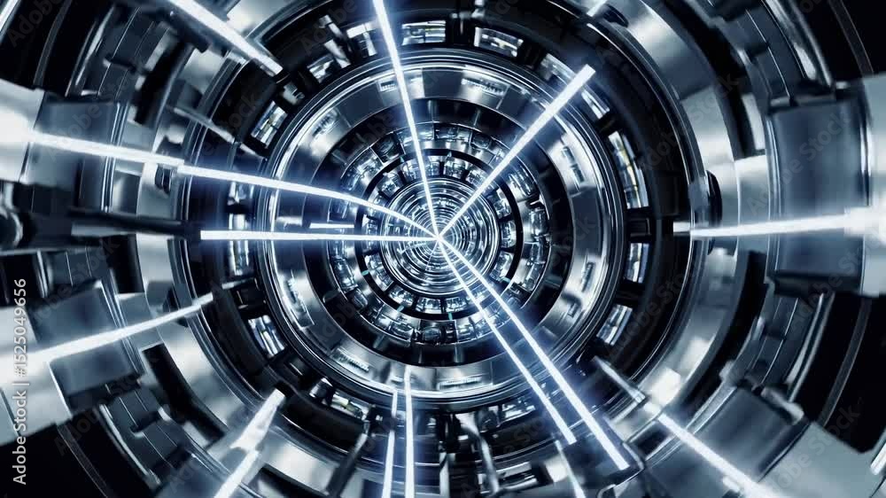 Aufkleber Experience a mesmerizing visual journey through a futuristic tunnel with radiant lights and intricate metallic designs