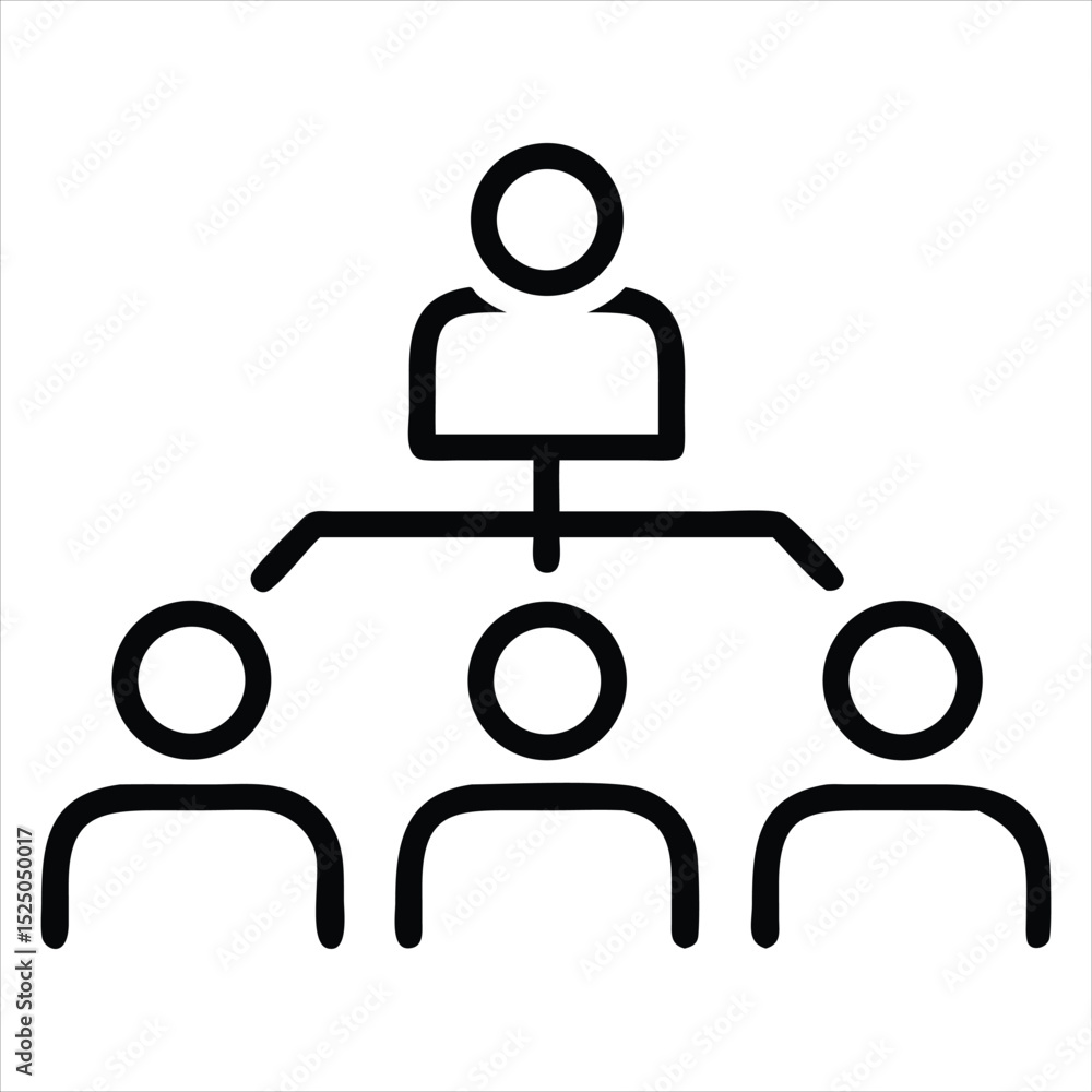Aufkleber a simple black line drawing depicting an organizational structure. at the top is a stylized figure r