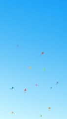 Colorful kites soaring in blue sky