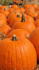 Pumpkins in patch autumn harvest
