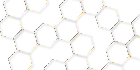 Abstract hexagon white background with shadow .golden background Futuristic blue neon honeycombs. Modern technology design. Vector illustration.