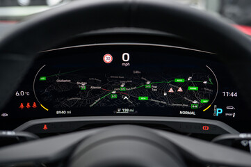 Virtual Cockpit, Digital Dashboard Displaying Map and Information