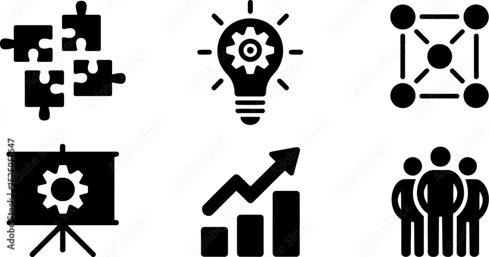Poster business strategy icons vector set for presentation team work idea graph success and solution concep