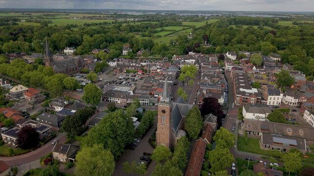 Aerial Landscape of Breukelen, The Netherlands, Historic Town Centre with Traditional Dutch Architecture Along the Scenic River Vecht