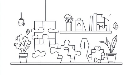 Simple line drawing of a modern workspace