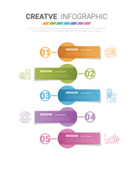 Presentation infographic template with 5 options, vector infographics design and marketing icons