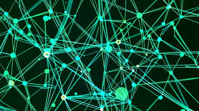 Visual representation of dynamic network connections in vibrant green and blue colors