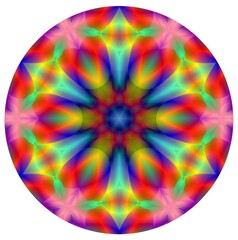 Psychedelic kaleidoscope pattern, vibrant rainbow colors, abstract background or visual meditation aid