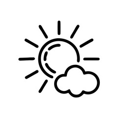 Obraz premium Partly cloudy, outline icon. Black illustration, vector. Modern minimal flat design, white background. 