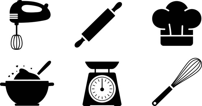 Vector illustration of baking tools kitchen utensils for cooking cake bread pie pastry chef 100 editable stock vector illustration