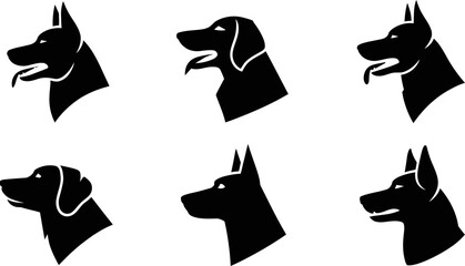 Obraz premium Dog breeds vector silhouette illustration set of different dogs head profile black and white canine pet animal editable stock vector illustration