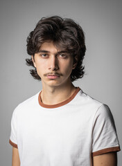 Studio portrait of young boy in T-shirt without logos