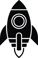 Black and White Silhouette of a Rocket with Fin and Circular Window Illustration